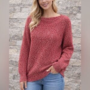 Women's Red and White Sweater